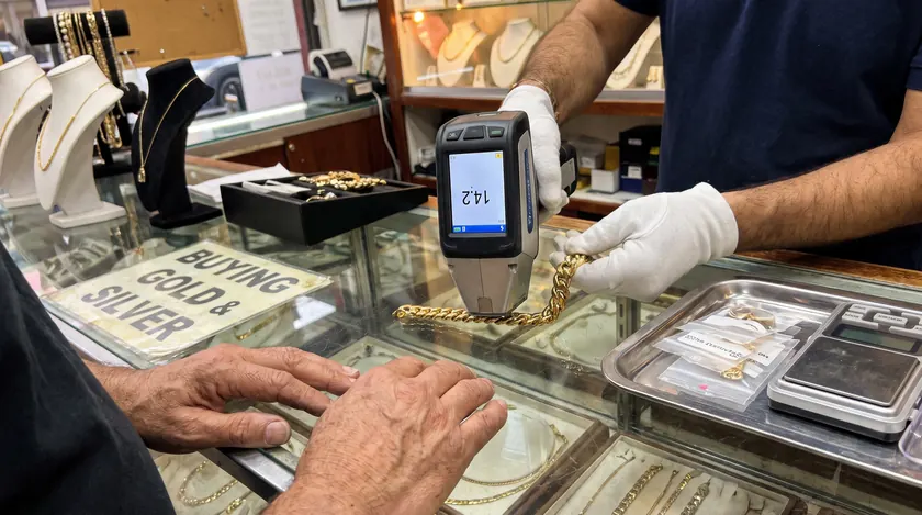 XRF assay of gold jewellery at a buyback counter